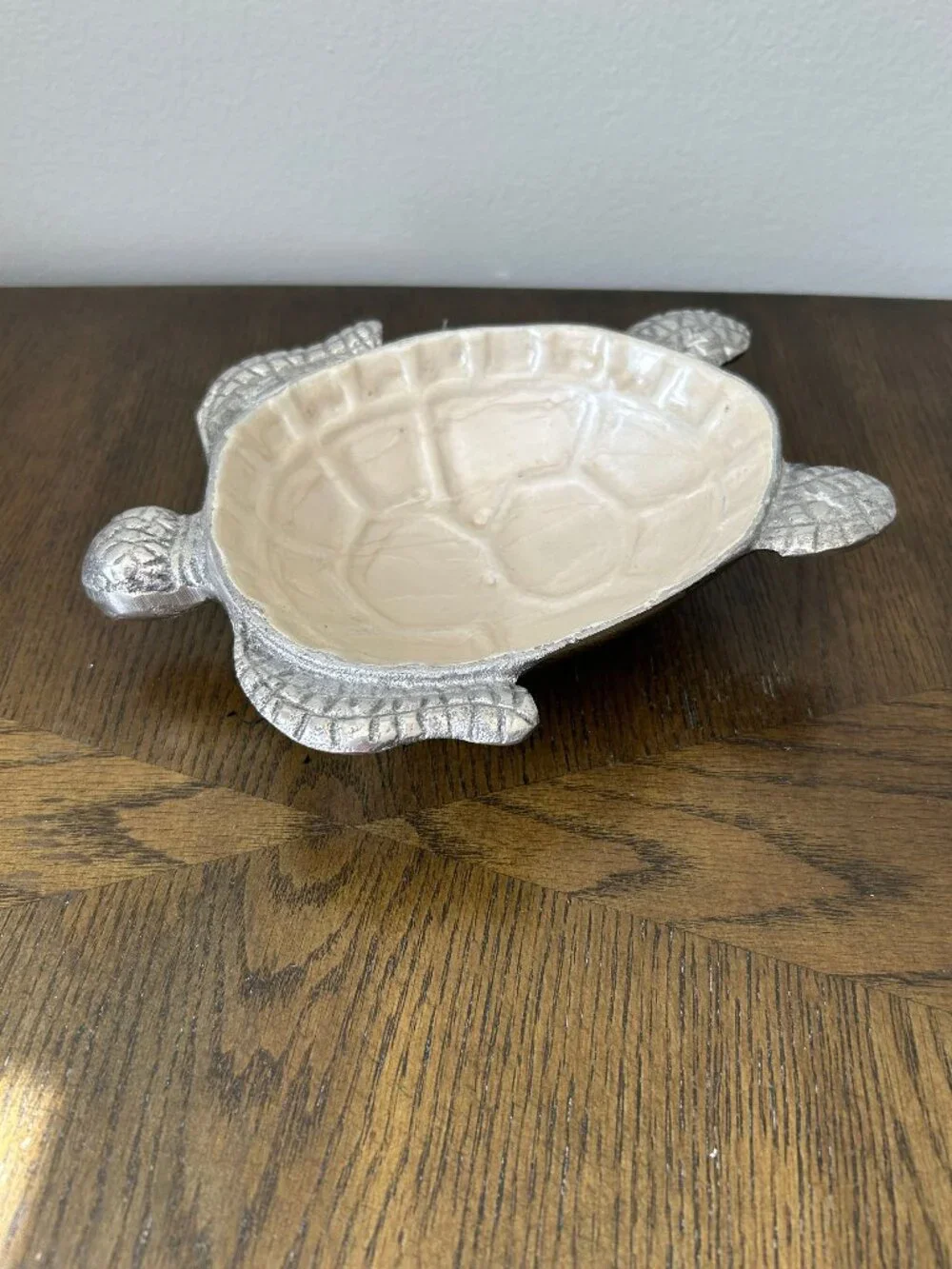 Ceramic and Silver Metal Coated Turtle Design Candy Dish